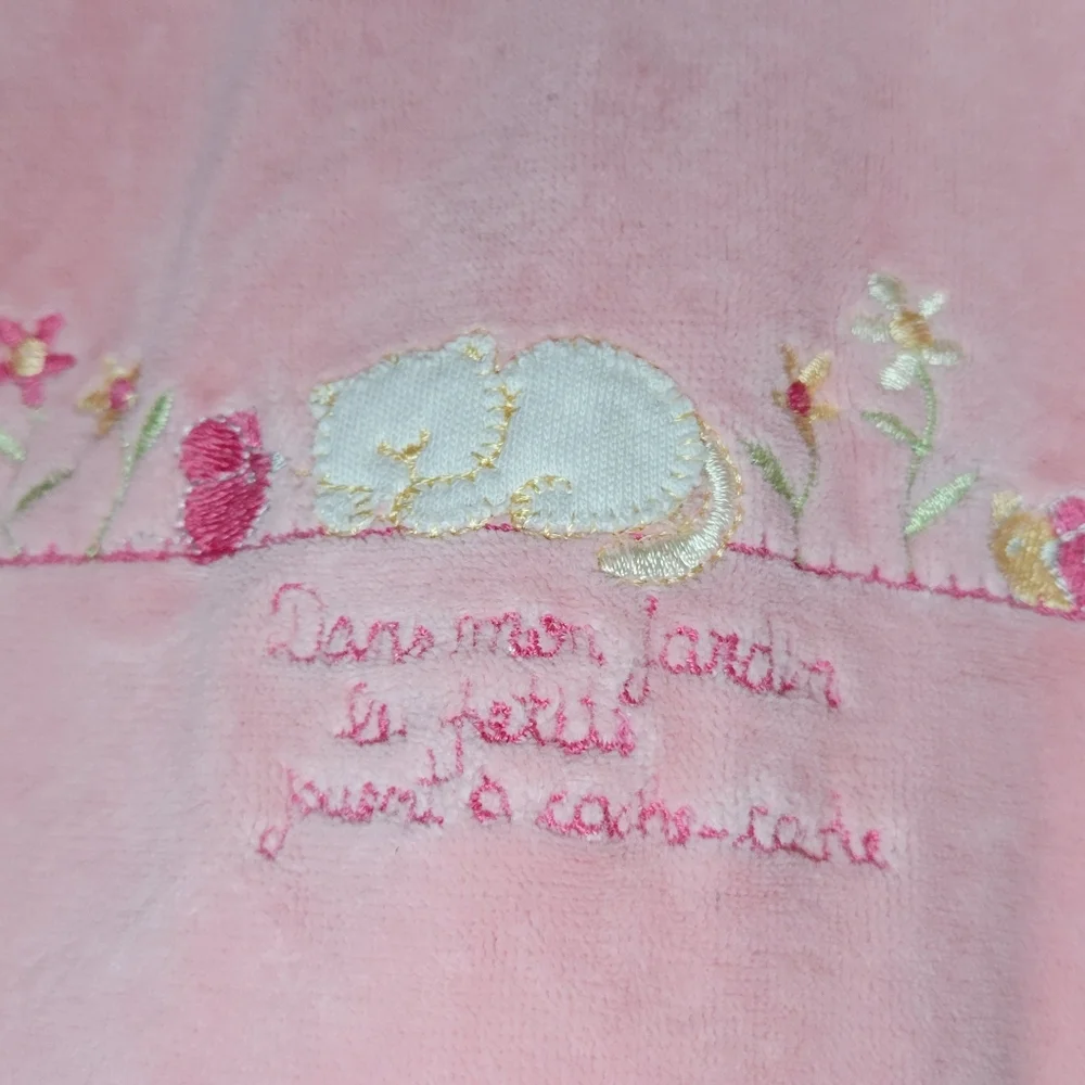baby bear vintage French pink fleece one piece pajamas, 9 - 12 months